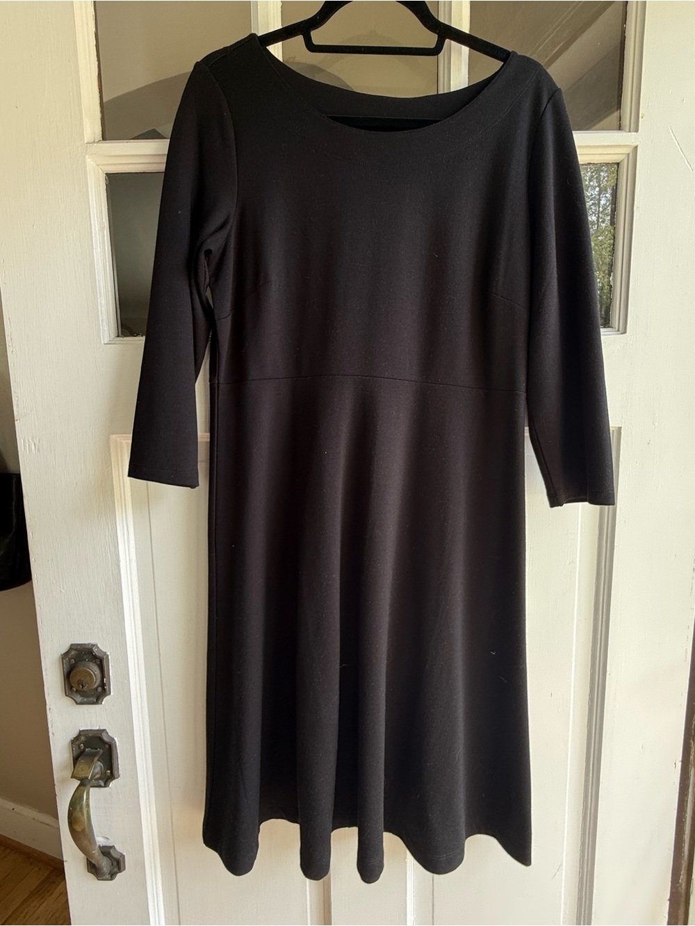 Lands' End Black Three-Quarter Sleeve Boat Neck A-Line Dress